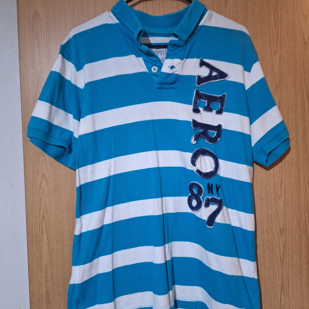 Aeropostale Teal and White Polo Shirt